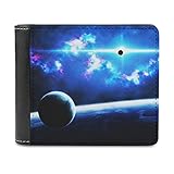Tobgreatey Geldbörse mit Vordertasche aus Leder Fantasy Planet Blau Sterne Nebel Galaxie Personalisiert Geldbörsen für Männer,Ehemann,Papa,Sohn white One S