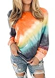 Yming Damen Farbverlauf Sweatshirt Freizeit Lässige Langarm Bluse Rundhals Shirts Orange XL