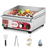 Befano Elektro Grillplatten 1400W, 50-300 ℃ Professionelle Edelstahl-Kochplatte 26x32cm mit Anti-Splash Fettsammelschale Grillplatte Bräter Griddleplatte Griddle für Zuhause und draußen(1400W)