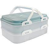 com-four® Partycontainer mit 2 Etagen und Hebeeinsatz - Kuchen Transportbox für Lebensmittel - Kuchencontainer mit Tragegriff - türkis pastell (001 Stück - türkis pastell)