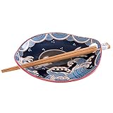 Mira Design Sushi Servierplatte mit Stäbchen, japanisches Design, hochwertige Keramik 6 inch Moon Rabb