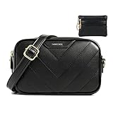 Gesteppte Handtasche Damen Umhängetasche Klein Crossbody Bag Leder Schultertasche Schulterriemen Abendtasche- City Clutch Party Multifunktionstasche 2 Reißverschluss Mode Elegant Tasche (Schwarz)