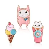 cloudbox Hübsche Taschenschnalle, 3 Stück, schöne Eiscreme, süße Katze, Taschenschnalle, Zinklegierung, B
