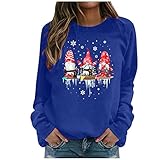 NHNKB Weihnachten Sweatshirt Damen Langarmshirt mit Streifen Rundhals Ausschnitt Casual Tshirt Oversize Hemd Jumper Bluse Top