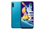 Samsung Galaxy M11 Android Smartphone ohne Vertrag, Triple-Kamera, 6,4 Zoll HD+ Infinity-O Display, großer 5.000 mAh Akku, 32 GB/3GB, Handy in Blau, deutsche Version exklusiv b