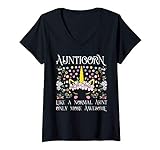 Damen Unicorn Aunt Aunticorn Like A Normal Aunt Only More Awesome T-Shirt mit V