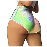 Vectry Damen Kurze Hose Sport Leggings Tie Dye Print Butt Lifting Workout Shorts Scrunch Beute Kurze Hosen Skinny Stretch Hohe Taille Yoga Bauchkontrolle Hot Pants Grün XL