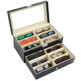 Kurtzy Verschließbare Sonnenbrillen Aufbewahrungsbox 2 Stufig – Brillen Schatulle mit Schloss und Schlüssel, 12 Fächer für 12 Brillen – Brillenhalter Brillenaufbewahrung Schwarz für Sonnenbrille&U