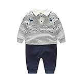 Psafagsa Baby Jungen Anzüge Säuglinge Gentleman Hochzeit Taufe festlicher Smoking Babybkleidung mit Fliege Grau und Navy 9-12 M