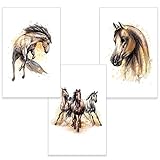 Pferde Bilder DIN A4 3er Set Gezeichnet Pferd Dekobilder Wandbilder Skizze Strichzeichnung Poster Malerei Horse Wohnzimmer Jugendzimmer Reiten Reitsport Bilderset Dekoration (ohne Rahmen)