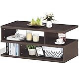 COSTWAY Couchtisch mit Ablage, Sofatisch Holz, Kaffeetisch modern, Beistelltisch Stauraum, Wohnzimmertisch braun 80x39,5x36