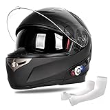 Freedconn Motorrad Dual Facemask Integriertes Bluetooth Modul Klapphelm Integralhelm - Dot Bluetooth Gegensprechanlage FM Radio MP3 mit Ice Sleeve H