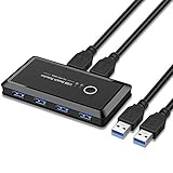 GeekerChip USB 3.0 Switch,für 4-USB Teilen 2-PCs,kvm Switch,mit 2 USB Kabel für Drucker,Scanner,Tastatur,USB Sticks,Festplatten,M