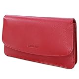 MANAGE Kosmetiktasche Damen mit Spiegel - Schminktasche klein aus echtem Leder - edle Clutch Rot 18,5x10x3,5