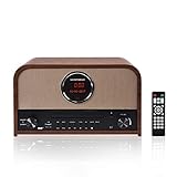 Stereo DAB Radio Kompaktanlage, MUSITREND Tragbares Internetradio mit DAB/DAB+/UKW-Digitalradio, Stereo-Internetradio mit CD-Player, Küchenradio, Bluetooth, Holz (braun)