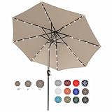 ABCCANOPY 230cm Gartenschirm Sonnenschirm neigbar mit 32 Solar-LED-Lichtern,für Garten,Deck,Schwimmbad,Sandstrand,Khak