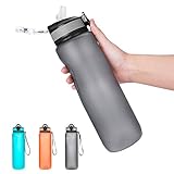 Sport-Trinkflasche, 900 ml, auslaufsicher, Tritran Wasserflasche mit Strohhalm, große breite Öffnung, langlebige Wasserflasche für Fitness, Fitnessstudio, Camping, O