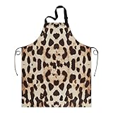 Leopard Leder mit elegantem Hintergrund Schürzen Bäckerschürze mit Taschen Chef Geschenke für Damen Herren Wasserdicht L