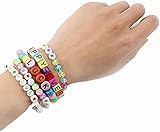 66adiso 100 Stück Mini Perlen Zum Auffädeln Mini Perlen mit Buchstabenperlen, Herz Perlen, DIY Armband Perlen, Armband Haarband Schmuck Basteln Bastelset Schnur Set (C)