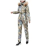 Darringls Damen Einteiliger Skioverall Winter Warme Schnee Skifahren SäTze Outdoor Jumpsuit Langer Overall SkianzüGe Wasserdicht Schneeanzug-Skianzug