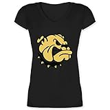 Geschenk für Hundebesitzer - Comic Bulldogge - XXL - Schwarz - Haustier - XO1525 - Damen T-Shirt mit V