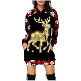 Pullover Damen,Lustig Lang Weihnachtskleider Weihnachtskleidung,Mädchen Kleid Mit Kapuze Weihnachtspullover Weihnachts Pulli Kapuzenpullover Pulloverkleid Minikleid Winterpullover Winterk