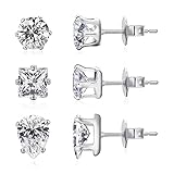 Lane Woods Silber CZ Ohrstecker, 3 Paare Weißgold Kleine Hypoallergene Zirkonia Ohrringe Set Knorpel Modeschmuck Elegant Zierlich Geschenke Schlafen für Damen Frauen Mädchen 6MM