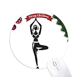 Yoga Girl Stand halten Silhouette Rund Gummi Maus Pad Weihnachtsbaum M
