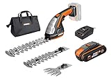 WORX 18V(20V MAX) Akku Gras- und Strauchschere WG801E.4, PowerShare, Heckenschere Rasenschere 20cm, 12 cm Strauchtrimmer, 10 cm Grasmesser, Rasenkantenschere, Tragetasche, 1 Std. Schnellladeg