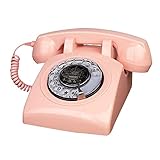 Artisam Antique Phones Corded Landline Telephone Vintage Classic Rotary Dial Home Phone of 1930s Old Fashion Business Phones Home Office Decor Landlines (Pink)