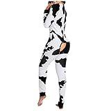 Zegeey Damen Einteiler Pyjama Button-down Butt Front Funktional Geknöpfte Klappe Erwachsene Overall Nachtwäsche Outfits (Schwarz, XL)
