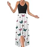 TYTUOO Damen Floral Neckholder Tiefer V-Ausschnitt Asymmetrisches Kleid Swing Sommer Maxikleid, Q-weiß, XXL