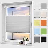 Plissee Klemmfix Ohne Bohren Faltrollo mit Klemmträger Hellgrau 35x100cm (BxH) Easyfix Jalousien Fenster und Tür Lichtdurchlässig und Blickdicht Sicht-und S