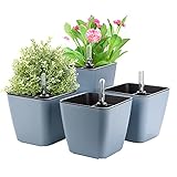 Herefun Plastik Selbstbewässerung Blumentopf mit Wasseranzeiger, 4er-Set Plastik Pflanzgefäße Selbstwässernde Wasserspeicher Pflanzgefäße Klein Blumentopf Pflanztopf für Zimmerpflanzen(A)