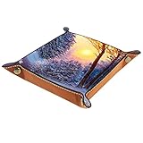 Schreibtisch Aufbewahrung Valet Tray, Leder Faltschale Schmuckablage Winterlandschaft mit dem Fluss für Desktop, Büro, Schlüssel, Schmuck