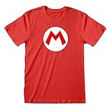 Super Mario Mario Logo Herren T-Shirt Rot Groessen S-XXL, Switch Crew Neck Graphic Tee, Geburtstagsgeschenkidee f�r Zuhause oder F