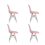 Set of 4 Modern Design Dining Chair with Chrome Metal Legs, Nordic Style Exquisite Design Chair for Living Room, Office, Study, Bedroom, Pink