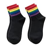 ROERDTRY Weihnachten Mode Warme Unisex Regenbogen Gestreifte Socken Weihnachten Modische Socken mit Regenbogenstreifen Sportsocken Weihnachtssocken (Schwarz, als Show)