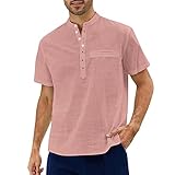 CHENGZI Herren Hemd Henley Leinenhemd Kurzarm Sommerhemden Freizeithemd Casual Sommer Men Shirts Solide Tasche Umlegekragen T-Shirts Top