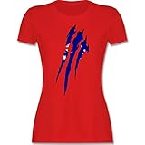 Fussball WM 2022 Fanartikel - Australien Krallenspuren - XL - Rot - australien t-Shirt Damen - L191 - Tailliertes Tshirt für Damen und Frauen T-S