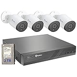 Gurdfran 8MP 8CH PoE Überwachungskamera Set, 8CH 2TB HDD NVR und 4X8MP Bullet PoE IP Kameras, H.265 Videoüberwachung für Aussen Innen, 30M IR Nachtsicht, 24/7 Aufnahme mit Audio, IP66 W