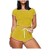 XUNN Damen Casual 2-teilig Kurzarm Outfits Sets Sommer Sexy Yoga Sportanzug Draussen Aktive Trainingsanzüg