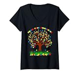 Damen Bunter Puzzle-Baum für Autismus-Bewusstsein T-Shirt mit V