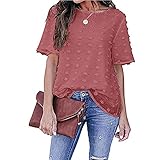 Deloito Damen Mode Beiläufig Blusen-T-Shirt Einfarbig Büro Chiffon Blusen Oberteile Halbe Rüschen Schlaghülse Hemden Tops (Rot,XX-Large)