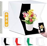 Fotobox, Fotozelt Lichtzelt 40x40 cm mit 3 Lichtfarben 140 LED Mini Mobiles tragbare Tischplatte Faltbare Fotografie Leuchtkasten, Lichtwürfel Fotostudio mit 4 Hintergrund (Weiß/Schwarz/Rot/Grün)