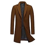 Allthemen Wintermantel Herren Mantel Slim Fit Lang Wollmantel mit Stehkragen Business Mantel Herren Winter #8818 Khaki M