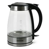 XAVION Glas Wasserkocher, 2400 Watt, LED-Beleuchtung, Schott Duran Markenglas, 1.7 Liter, Schnurlos, 10877