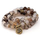 8mm Mala Kette 108 natürliche Schwarze Blume Stein braun Armband Lotus Buddha Anhänger Halskette Wickelarmband Brown Bracelet - L