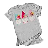 CHUIZI Ostern Kurzarm Shirt für Frauen Ostern Drucken O-Ausschnitt Shirts Tops Übergrößen Bluse, grau, Larg