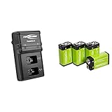 ANSMANN 9V Ladegerät für E-Block Akkus NiMH - 9V Batterieladegerät mit Einzelschachtüberwachung & AmazonBasics - 9-V-Zellen, wiederaufladbare Batterien, 200 mAh NiMH, 4er-Packung